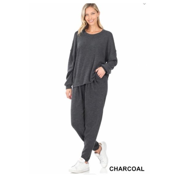 Charcoal Waffle Top & Pants Lounge Set - Small - NIP - Picture 1 of 12